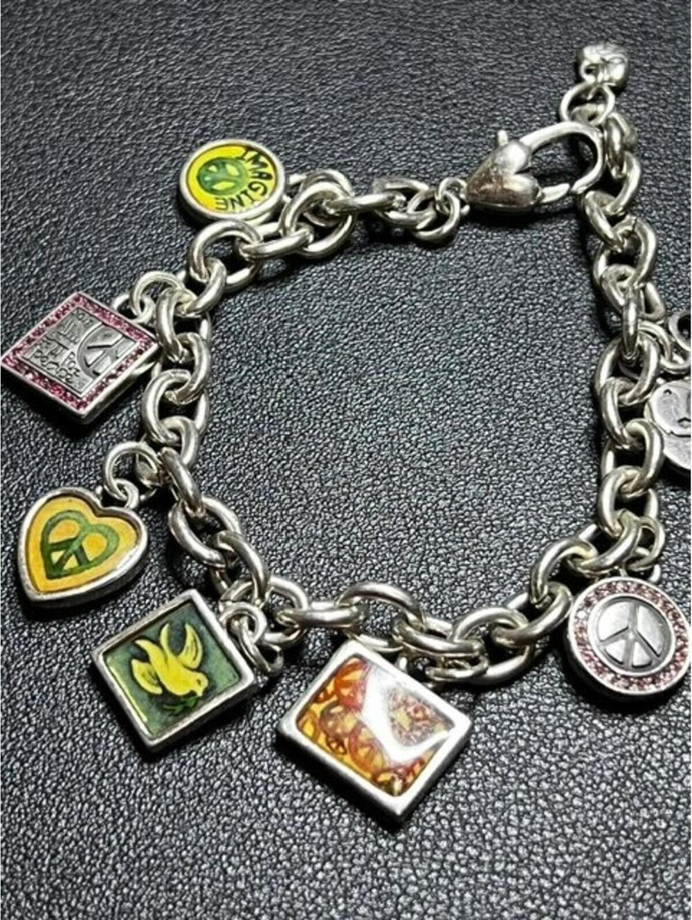 B4932 Brighton Peace charming Imagine Love Dove Charm Bracelet Silvetone 7-8.5"